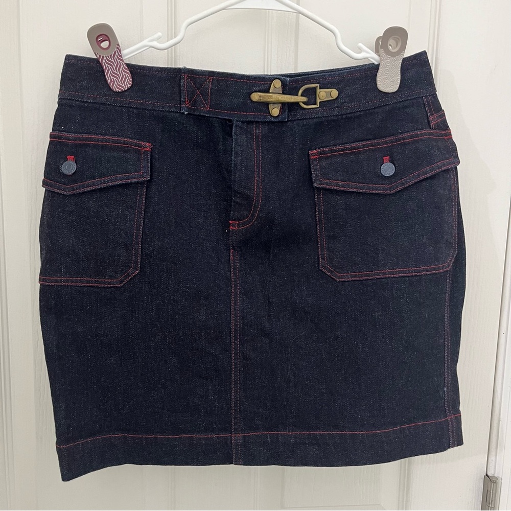 Ralph Lauren Jeans Co. dark denim mini skirt with buckle.  Size 10.